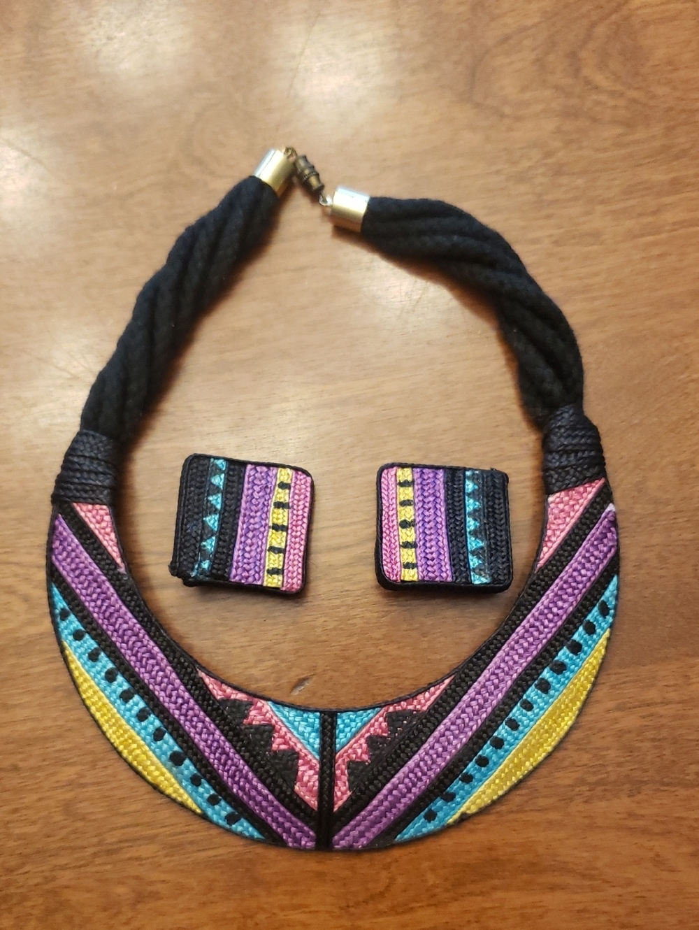 Colorful Tribal Bib Necklace & Clip-on Earrings Set